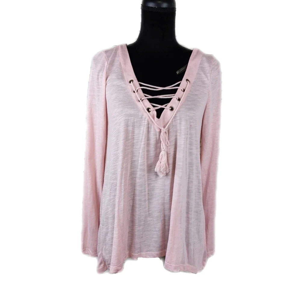 NWT Taylor & Sage Wmns M Boho Pink Tie Front Embroidered Back Top - Picture 2 of 6
